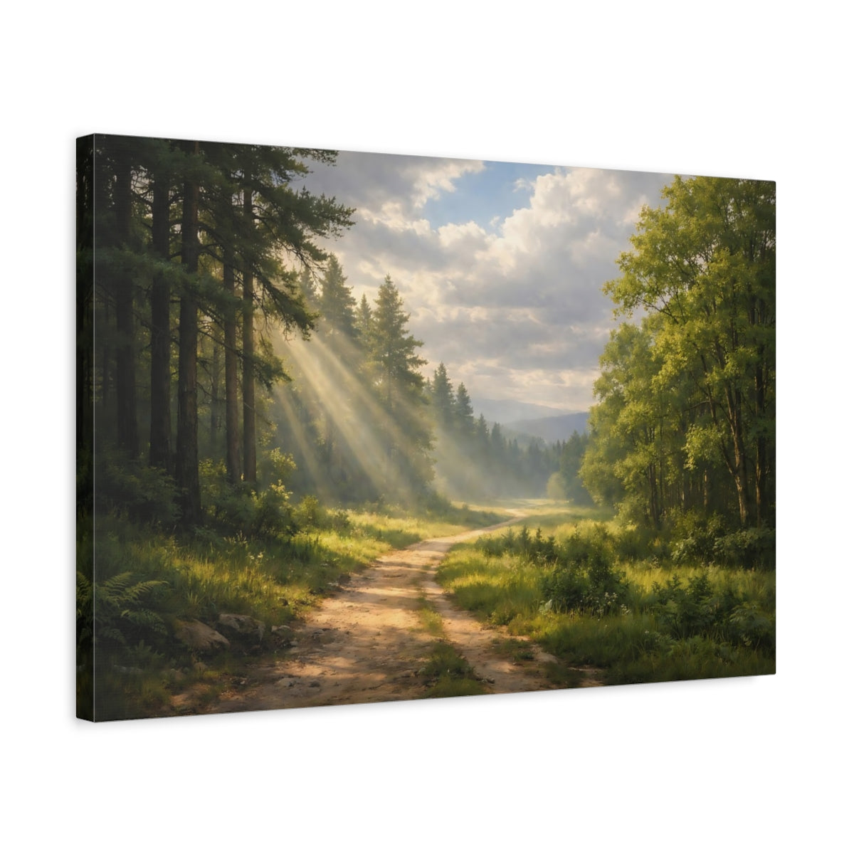 Side Mockup 3. Nature Forest Path Green Forest Path shown as stretched canvas wall art