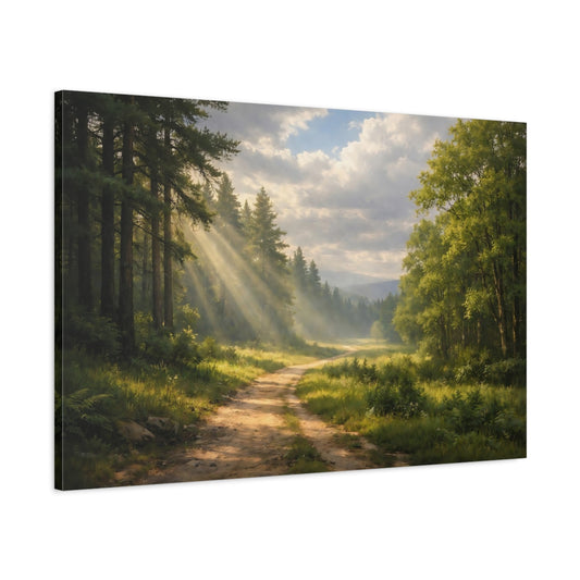 Main Mockup. Nature Forest Path Green Forest Path shown as stretched canvas wall art