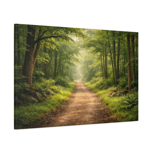Main Mockup. Nature Forest Path Green Forest Path shown as stretched canvas wall art