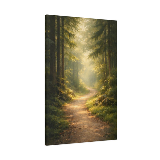 Main Mockup. Nature Forest Path Green Forest Path shown as stretched canvas wall art