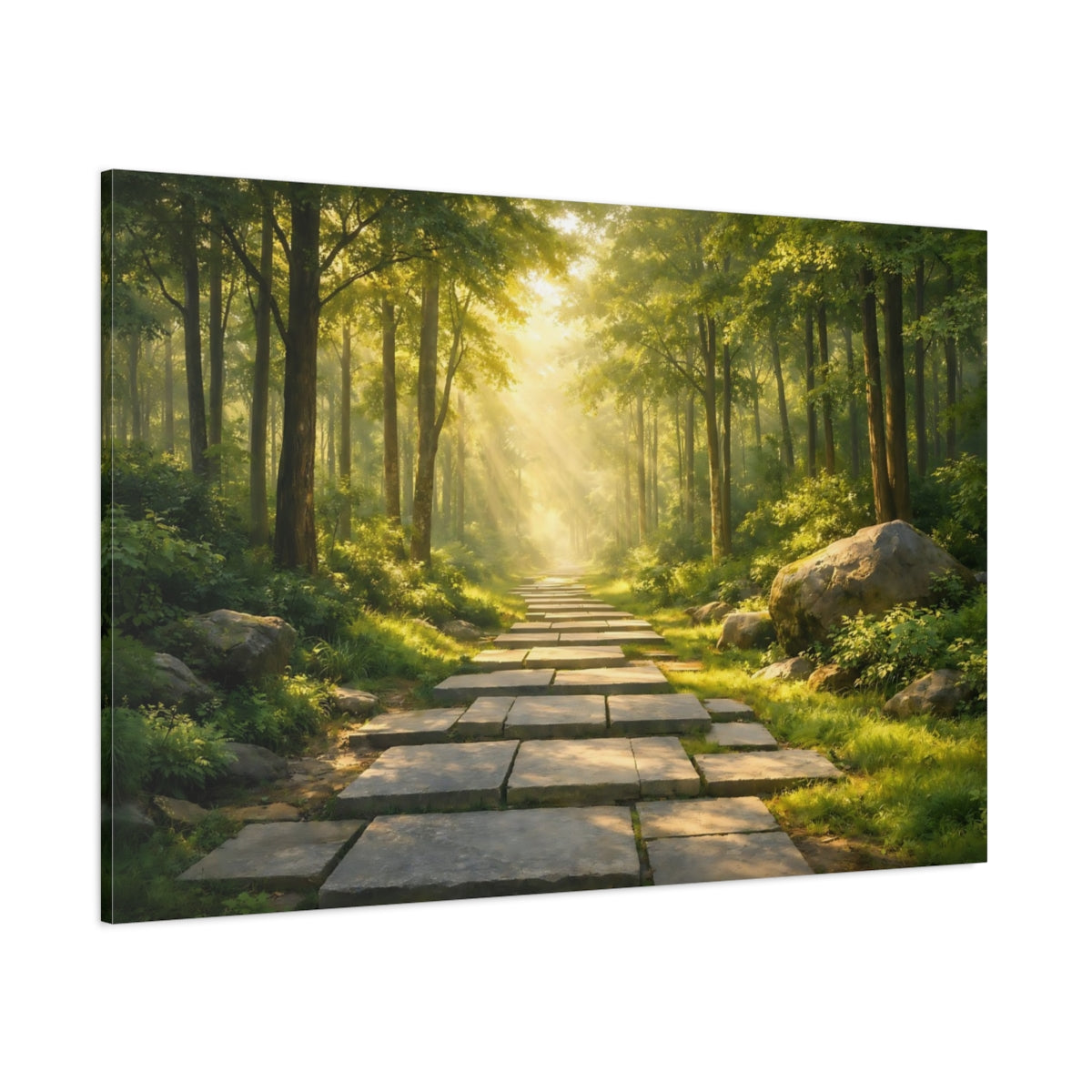 Main Mockup. Nature Forest Path Green Forest Path shown as stretched canvas wall art