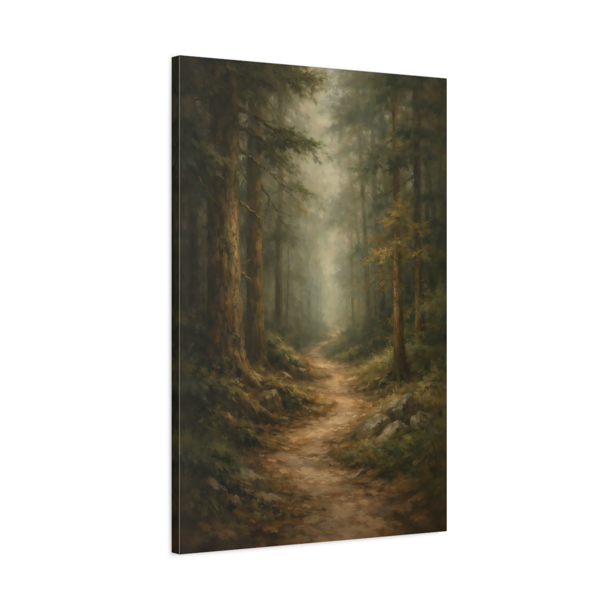 Side Mockup 1. Nature Forest Path Misty Forest Path shown as stretched canvas wall art
