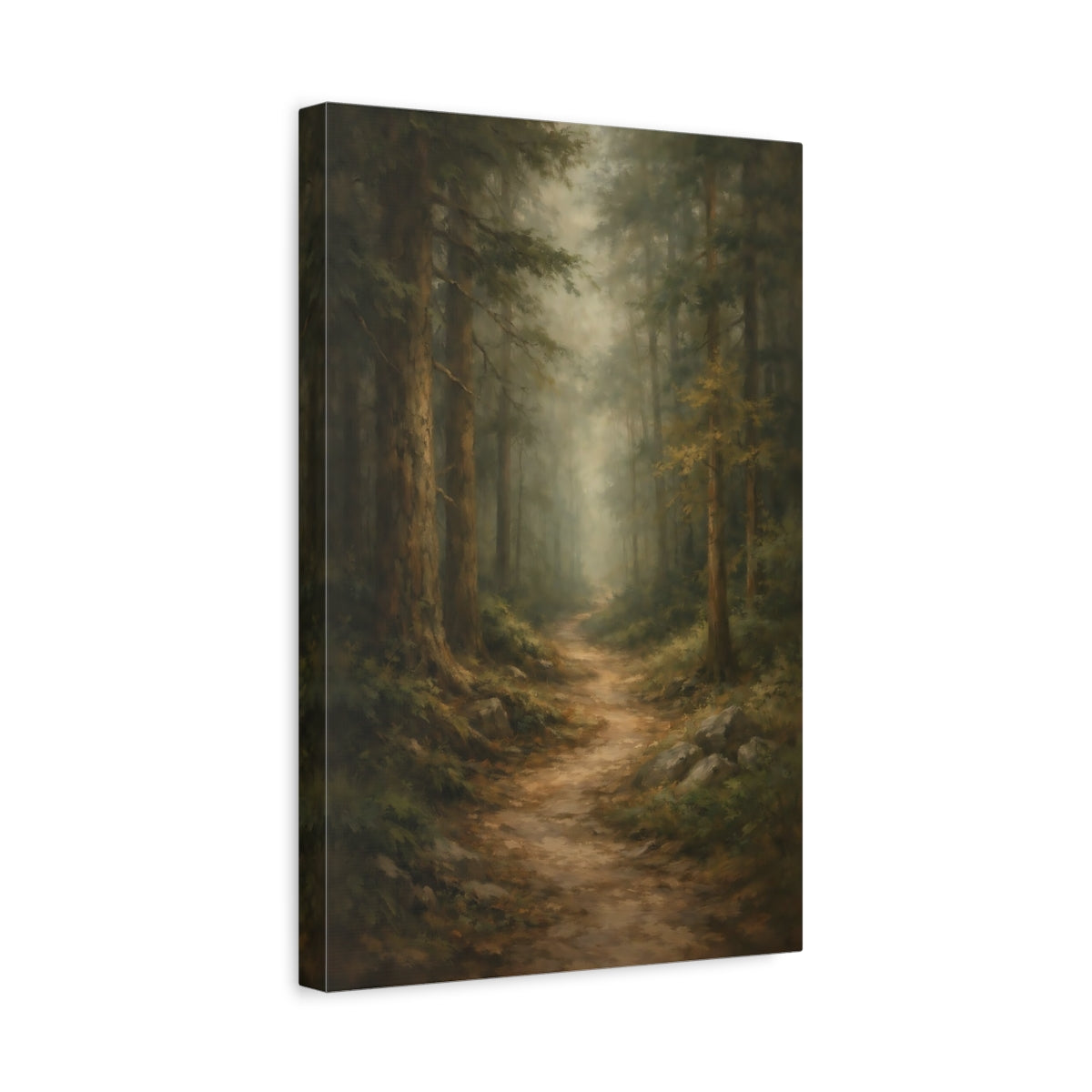 Side Mockup 4. Nature Forest Path Misty Forest Path shown as stretched canvas wall art
