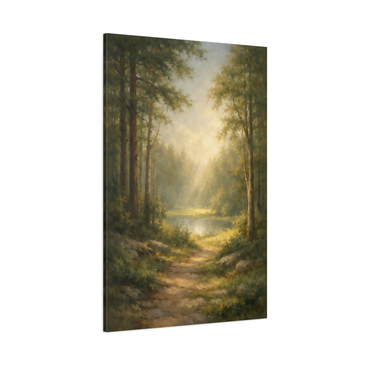 Main Mockup. Nature Forest Path Misty Forest Landscape shown as stretched canvas wall art