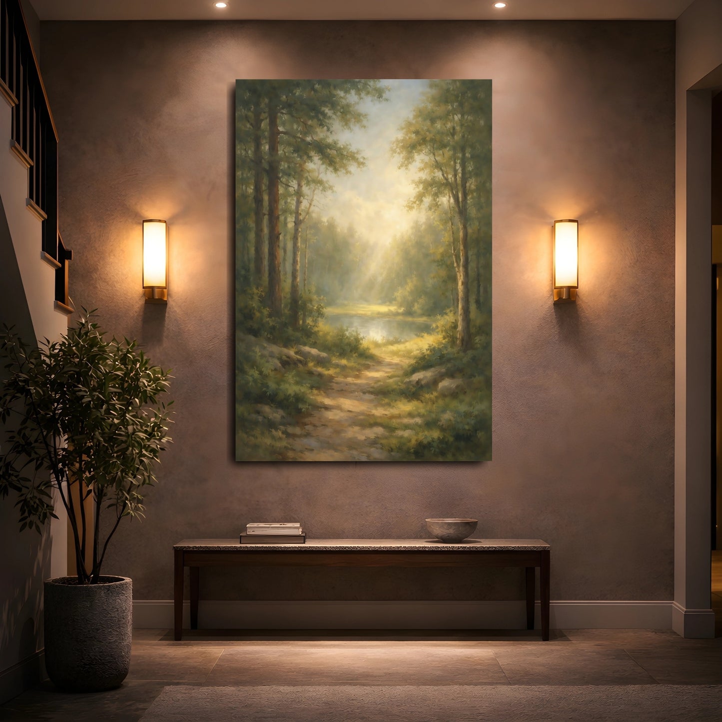 Mockup 4. Nature Forest Path Misty Forest Landscape shown as stretched canvas wall art