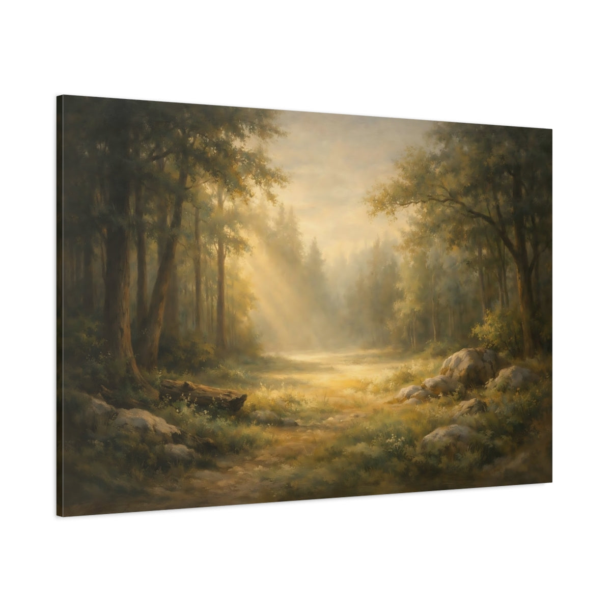 Main Mockup. Nature Forest Path Misty Forest Path shown as stretched canvas wall art