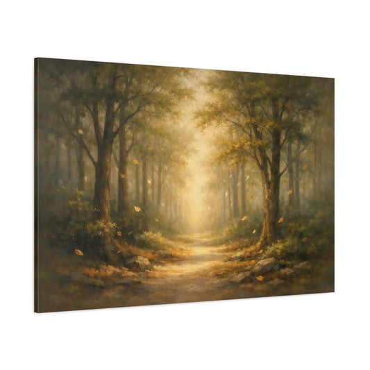 Main Mockup. Nature Forest Path Misty Forest Path shown as stretched canvas wall art