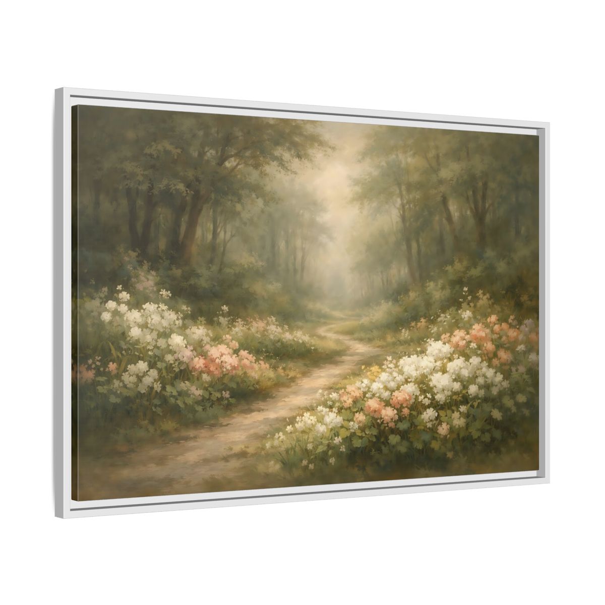 Side Mockup 8. Nature Forest Path Misty Forest Path shown as stretched canvas wall art
