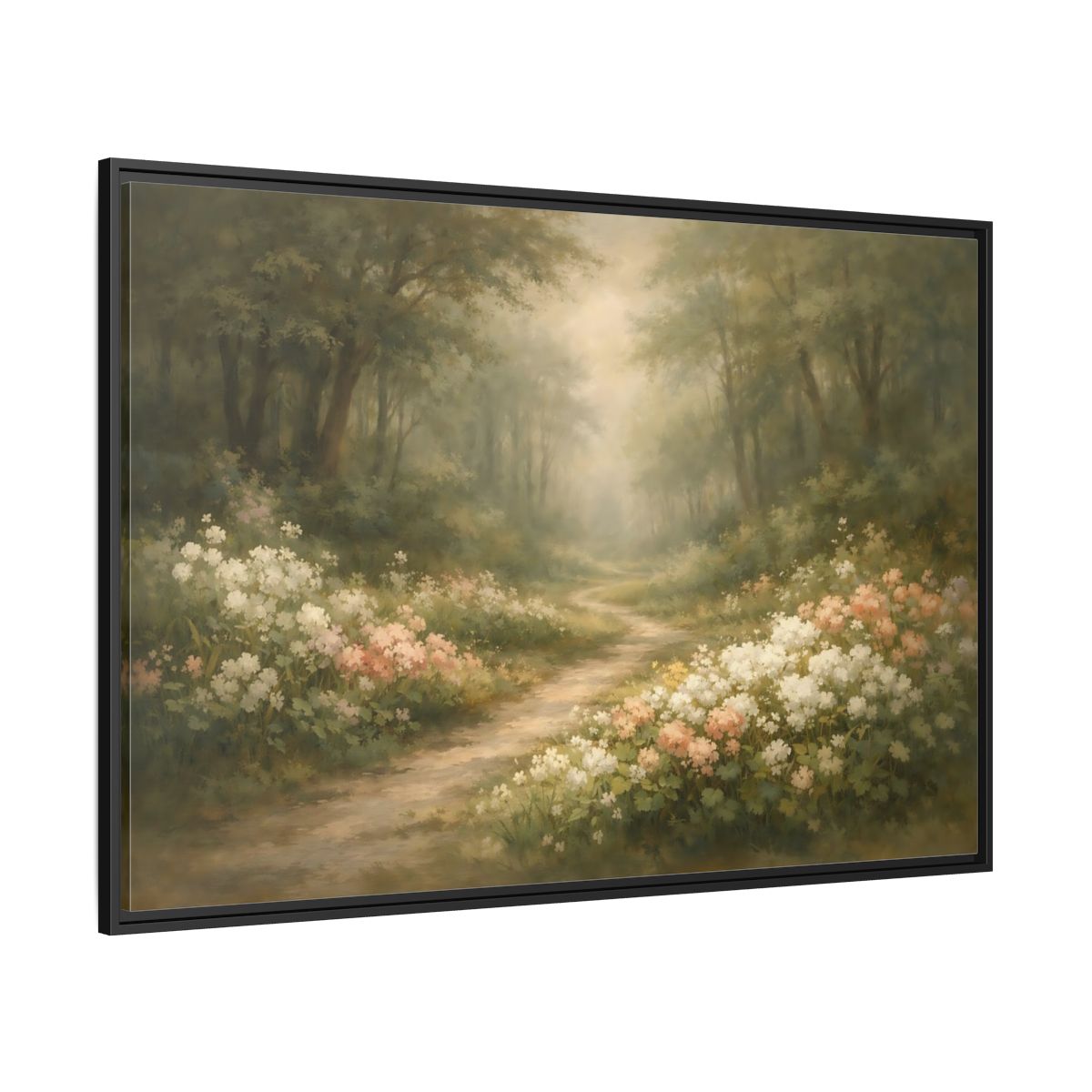 Side Mockup 12. Nature Forest Path Misty Forest Path shown as stretched canvas wall art