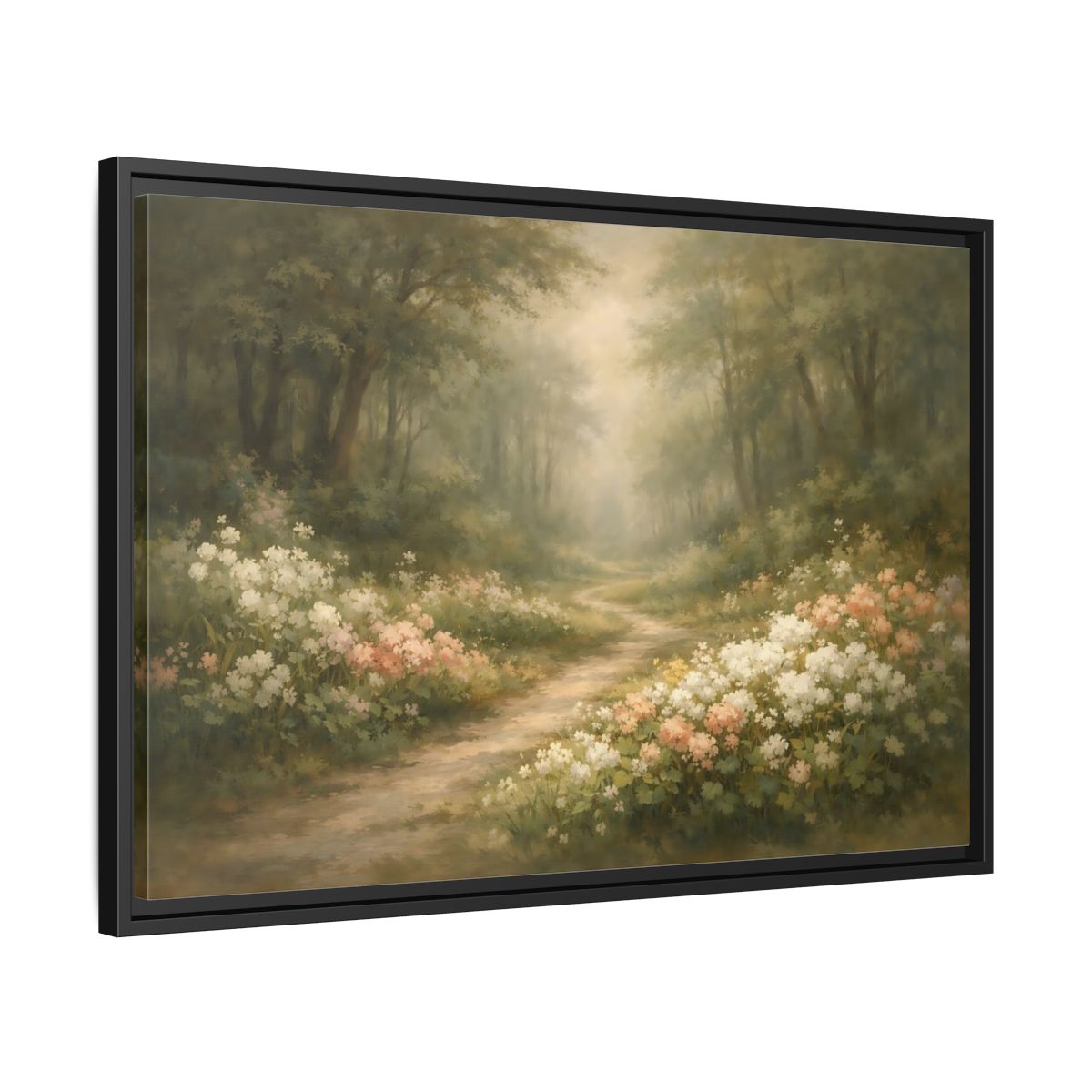 Side Mockup 14. Nature Forest Path Misty Forest Path shown as stretched canvas wall art
