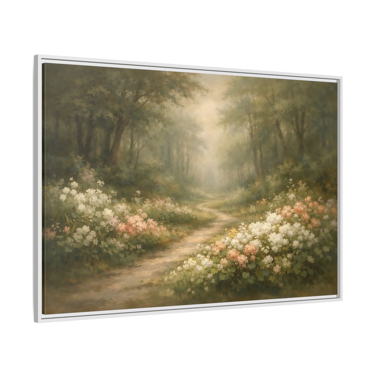 Side Mockup 7. Nature Forest Path Misty Forest Path shown as stretched canvas wall art