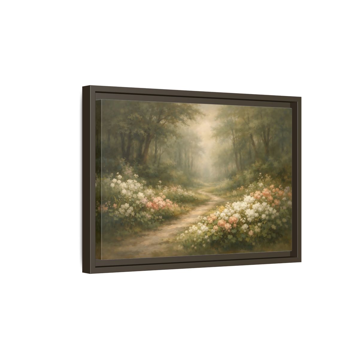Side Mockup 5. Nature Forest Path Misty Forest Path shown as stretched canvas wall art