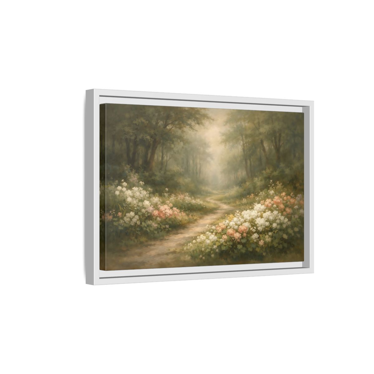 Side Mockup 4. Nature Forest Path Misty Forest Path shown as stretched canvas wall art