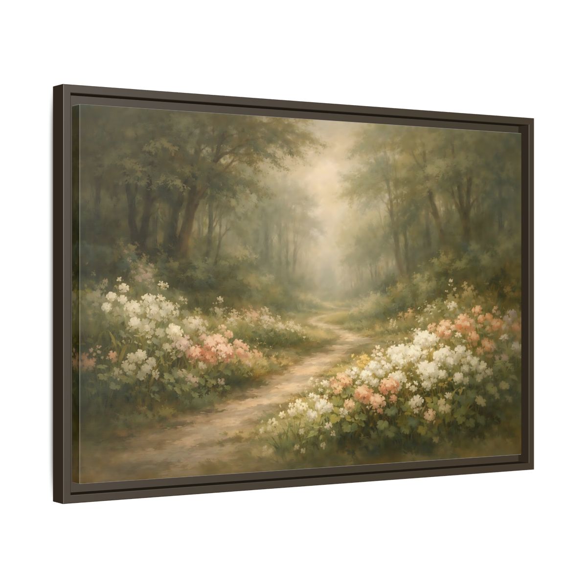 Side Mockup 11. Nature Forest Path Misty Forest Path shown as stretched canvas wall art