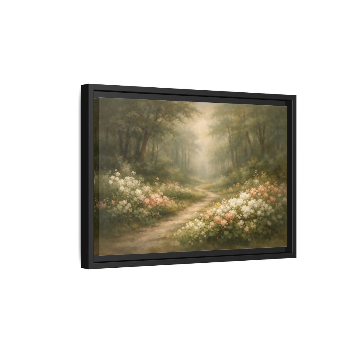 Side Mockup 6. Nature Forest Path Misty Forest Path shown as stretched canvas wall art