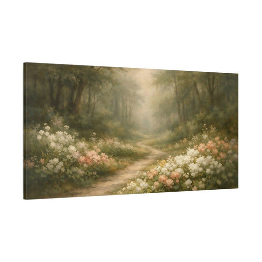 Main Mockup. Nature Forest Path Pastel Forest Path shown as stretched canvas wall art