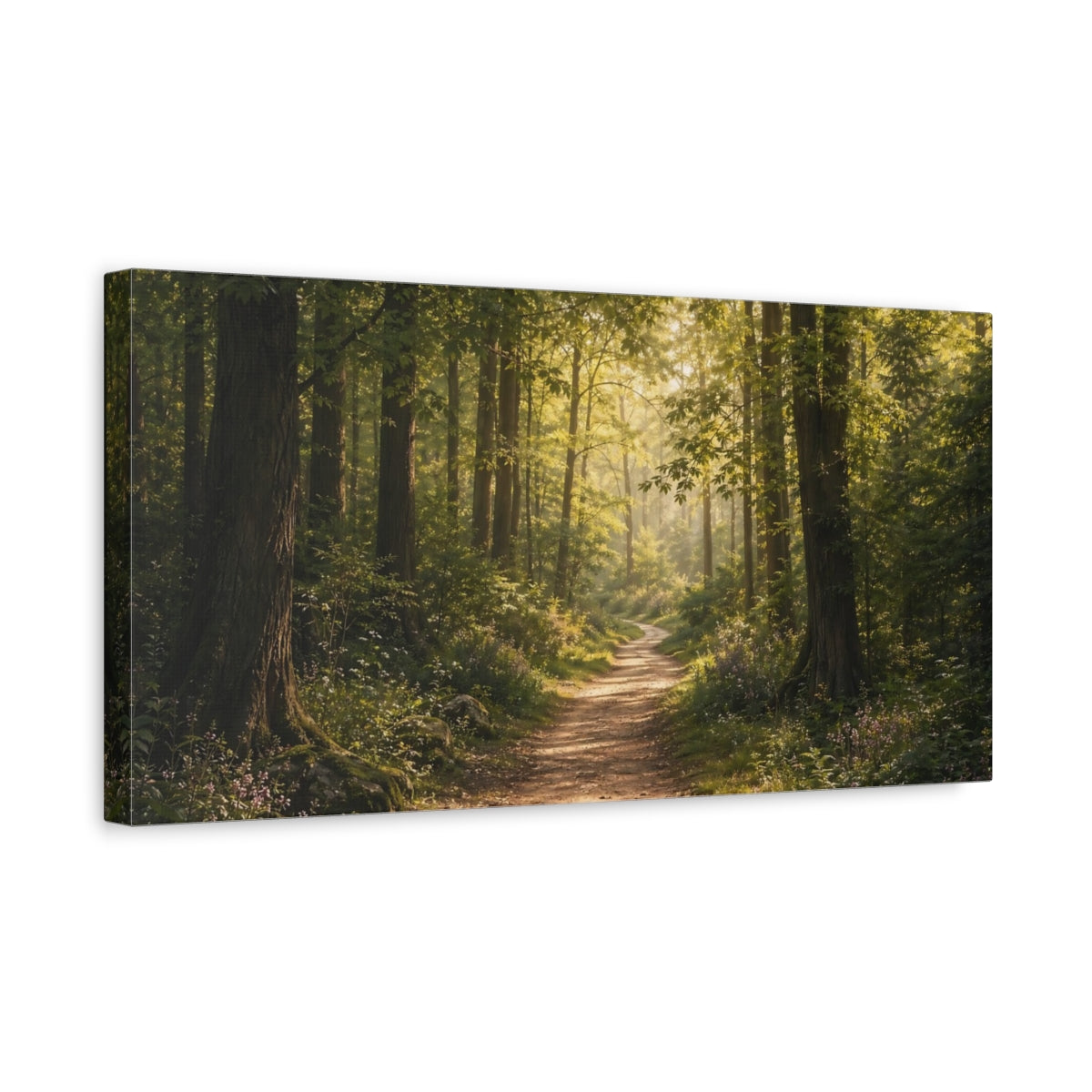 Side Mockup 3. Nature Forest Path Sunlit Forest shown as stretched canvas wall art
