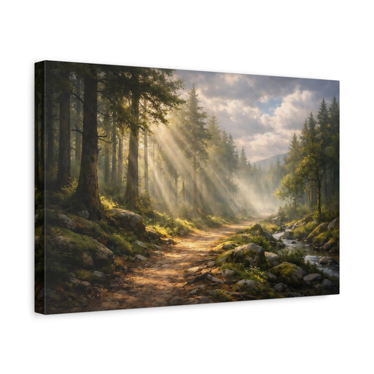 Side Mockup 4. Nature Forest Path Sunlit Forest shown as stretched canvas wall art