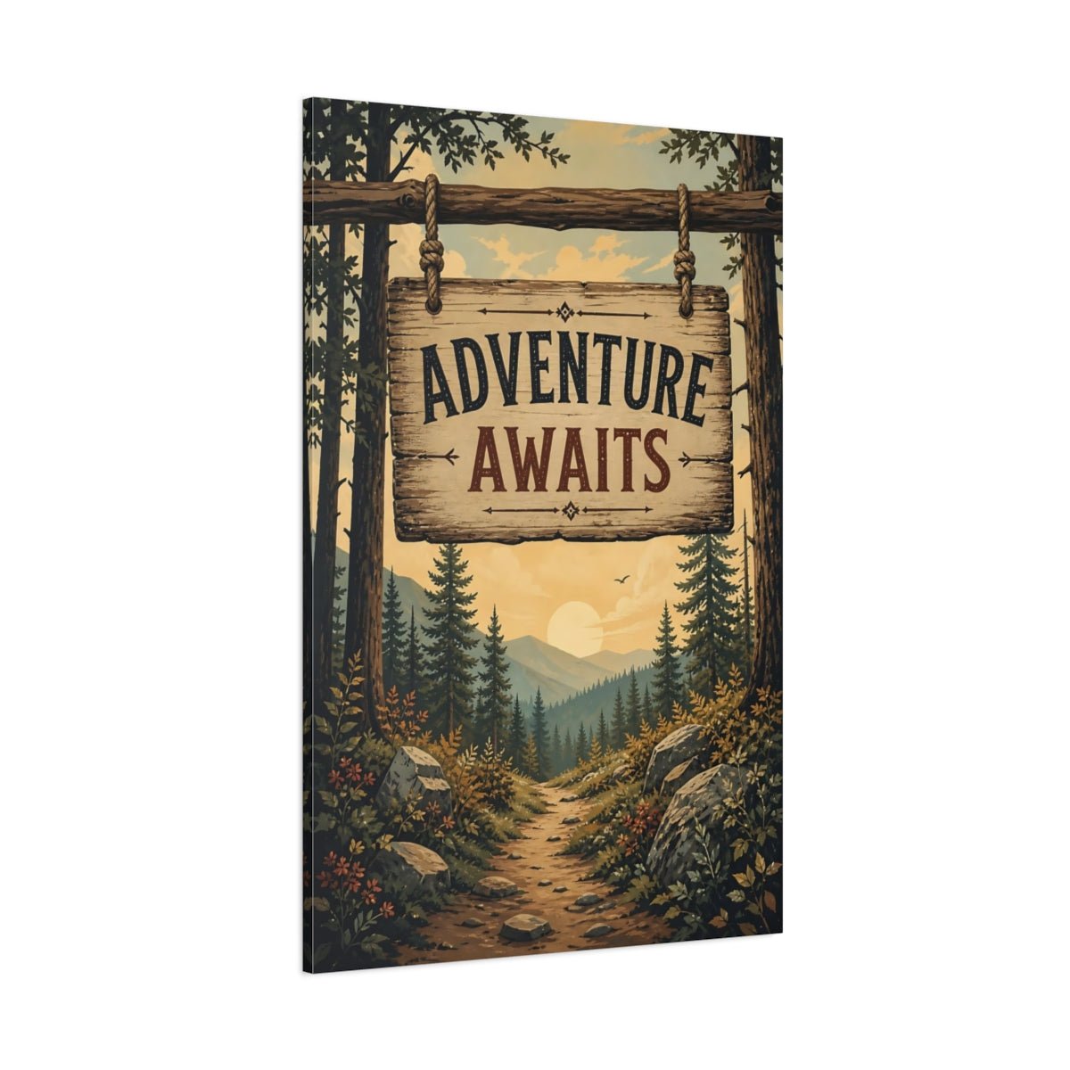 Nature Forest Path Sunset Canvas Print – Living Room, Above Sofa, Earthy Tones - YesArtYes