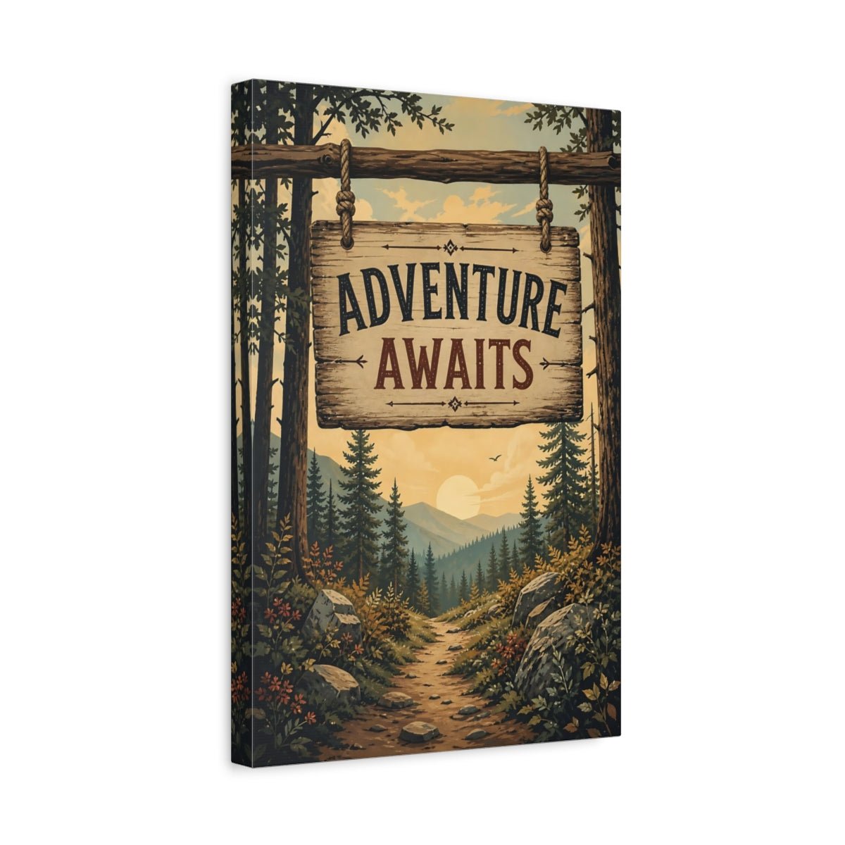 Nature Forest Path Sunset Canvas Print – Living Room, Above Sofa, Earthy Tones - YesArtYes