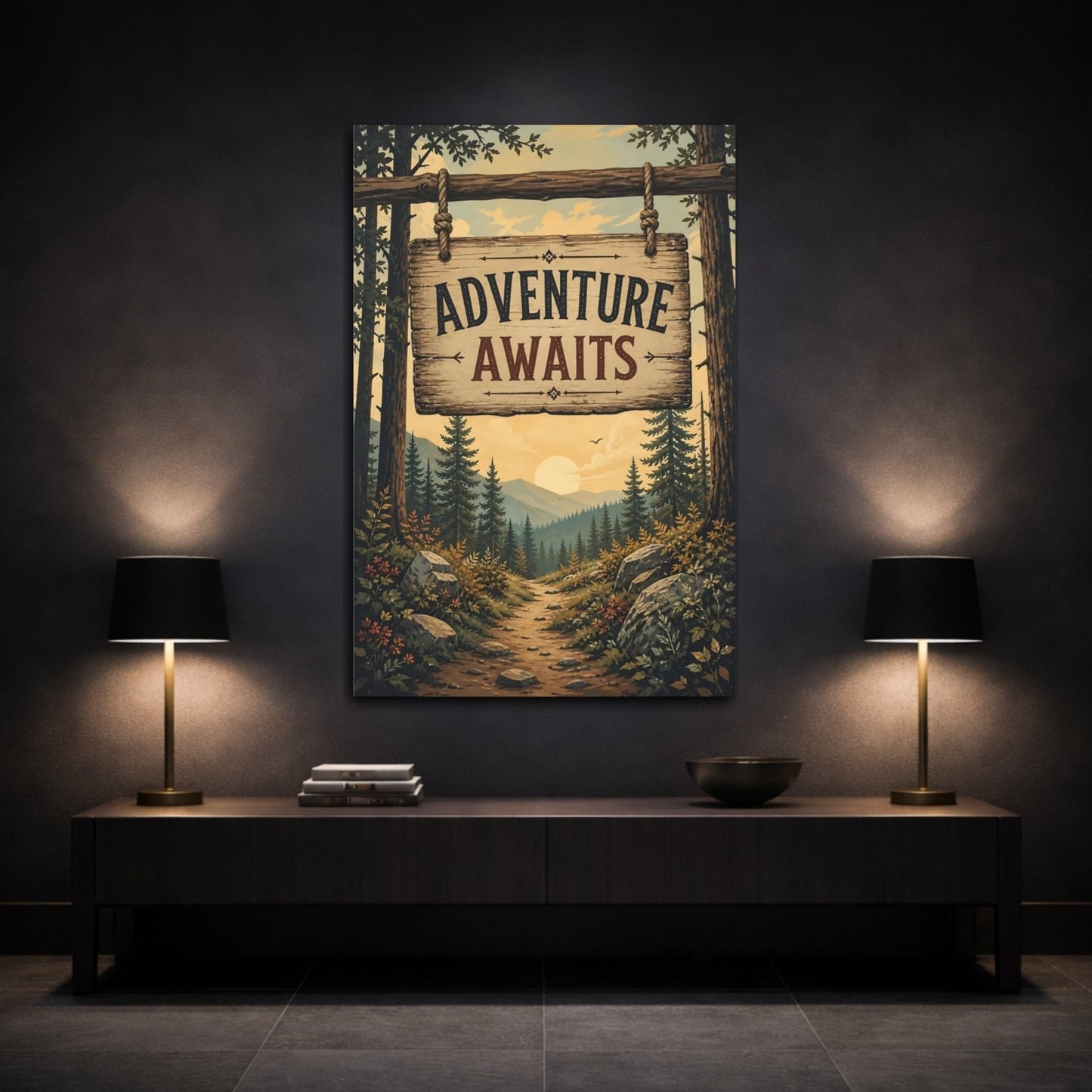 Nature Forest Path Sunset Canvas Print – Living Room, Above Sofa, Earthy Tones - YesArtYes