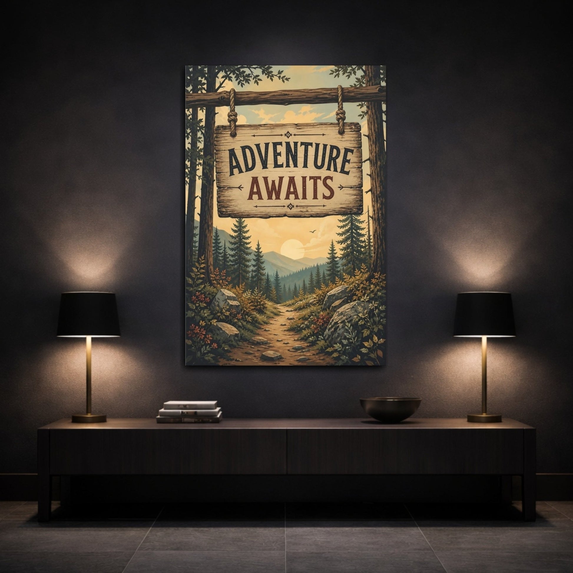 Nature Forest Path Sunset Canvas Print – Living Room, Above Sofa, Earthy Tones - YesArtYes