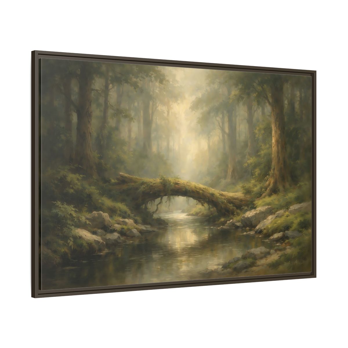 Main Mockup. Nature Forest River Green Forest shown as stretched canvas wall art