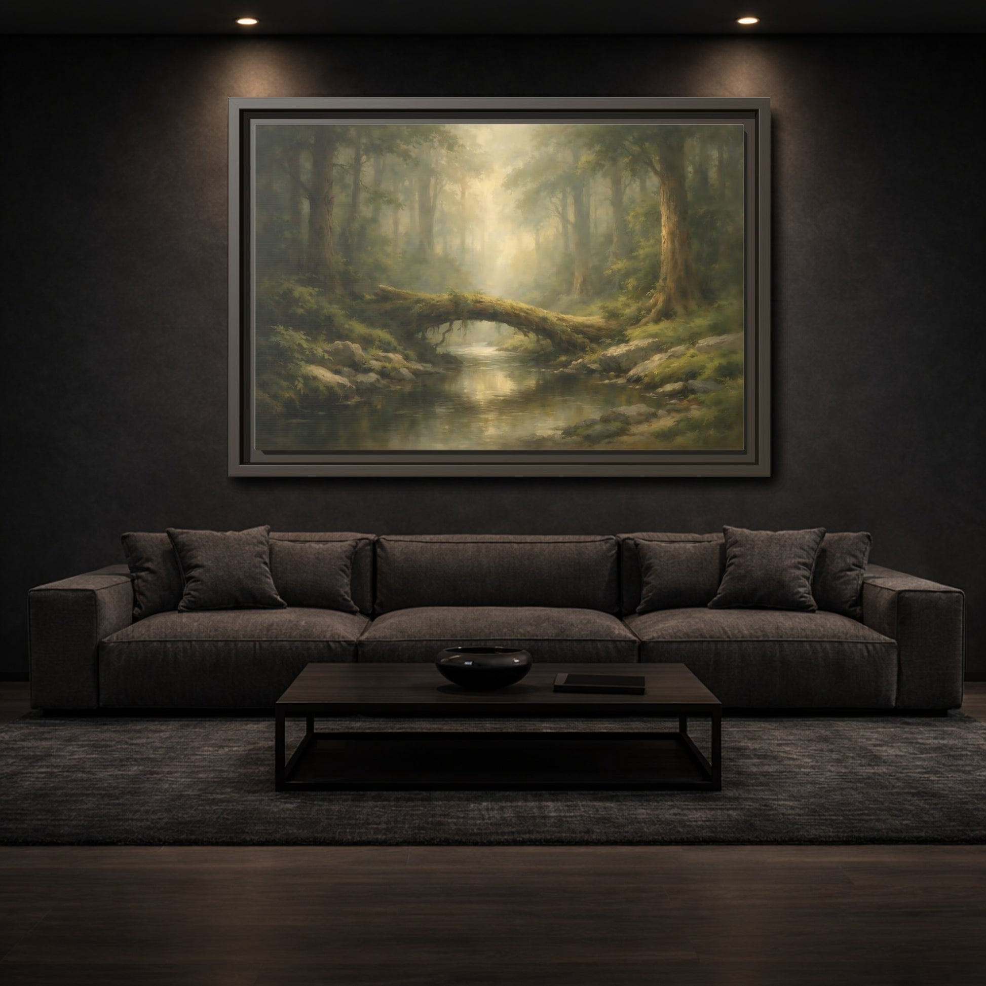 Mockup 2. Nature Forest River Green Forest shown as stretched canvas wall art