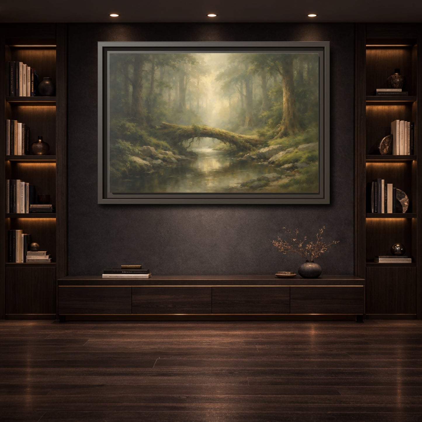 Mockup 3. Nature Forest River Green Forest shown as stretched canvas wall art