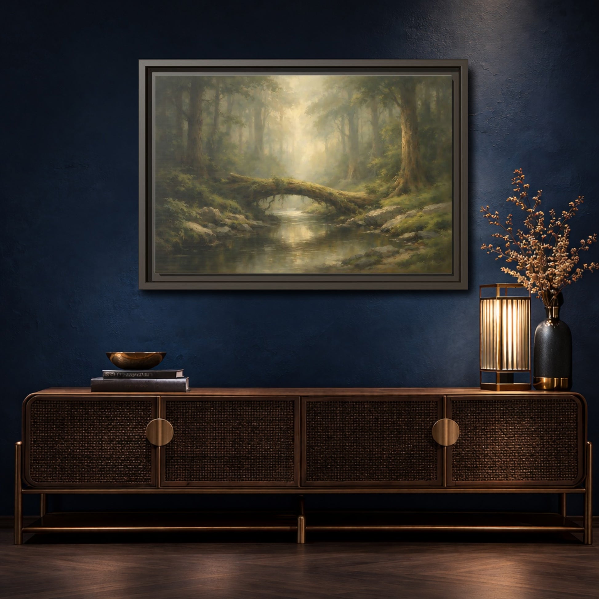 Mockup 4. Nature Forest River Green Forest shown as stretched canvas wall art