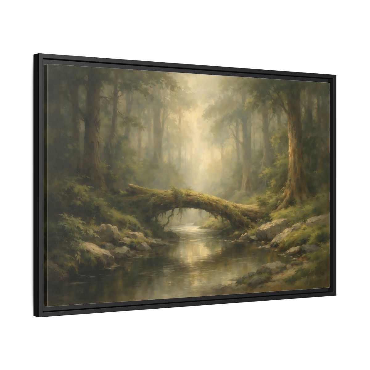Side Mockup 13. Nature Forest River Green Forest shown as stretched canvas wall art