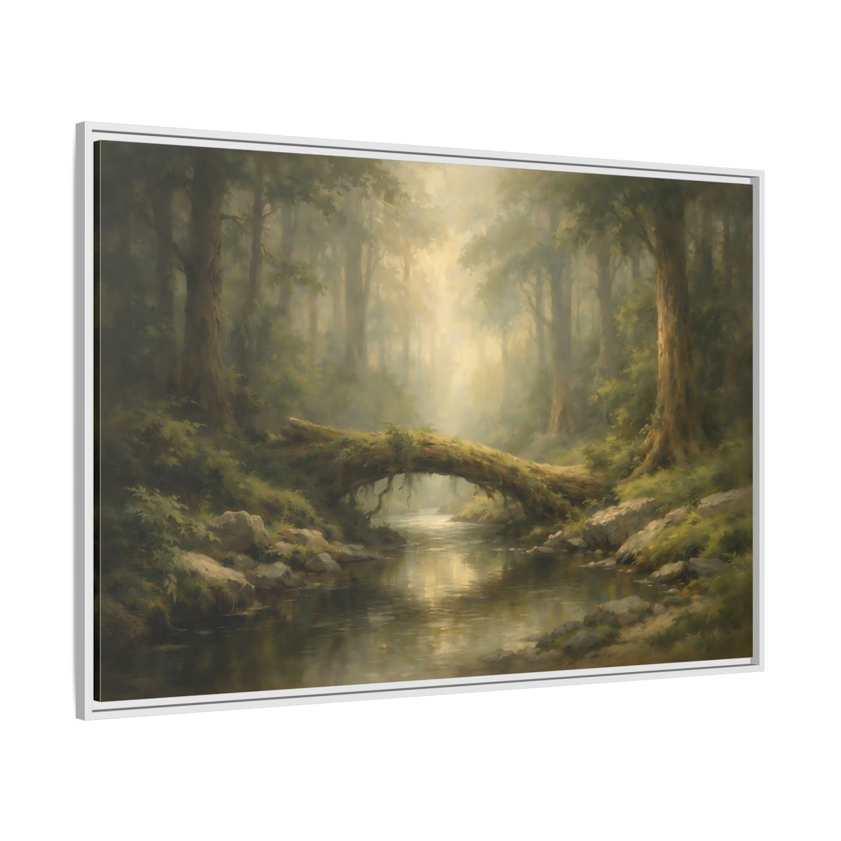 Side Mockup 7. Nature Forest River Green Forest shown as stretched canvas wall art