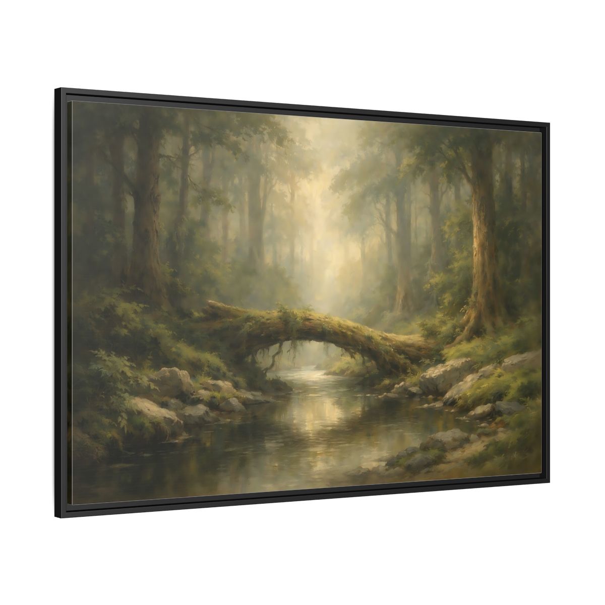 Side Mockup 12. Nature Forest River Green Forest shown as stretched canvas wall art