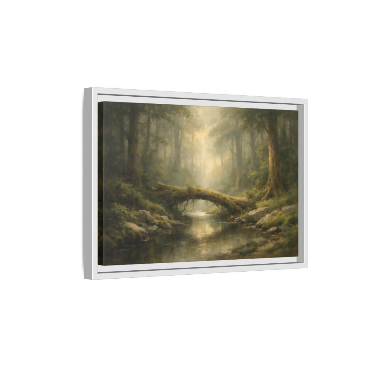 Side Mockup 4. Nature Forest River Green Forest shown as stretched canvas wall art