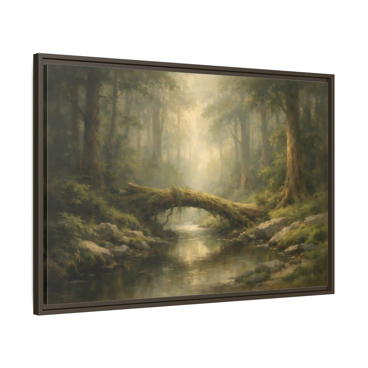 Side Mockup 9. Nature Forest River Green Forest shown as stretched canvas wall art