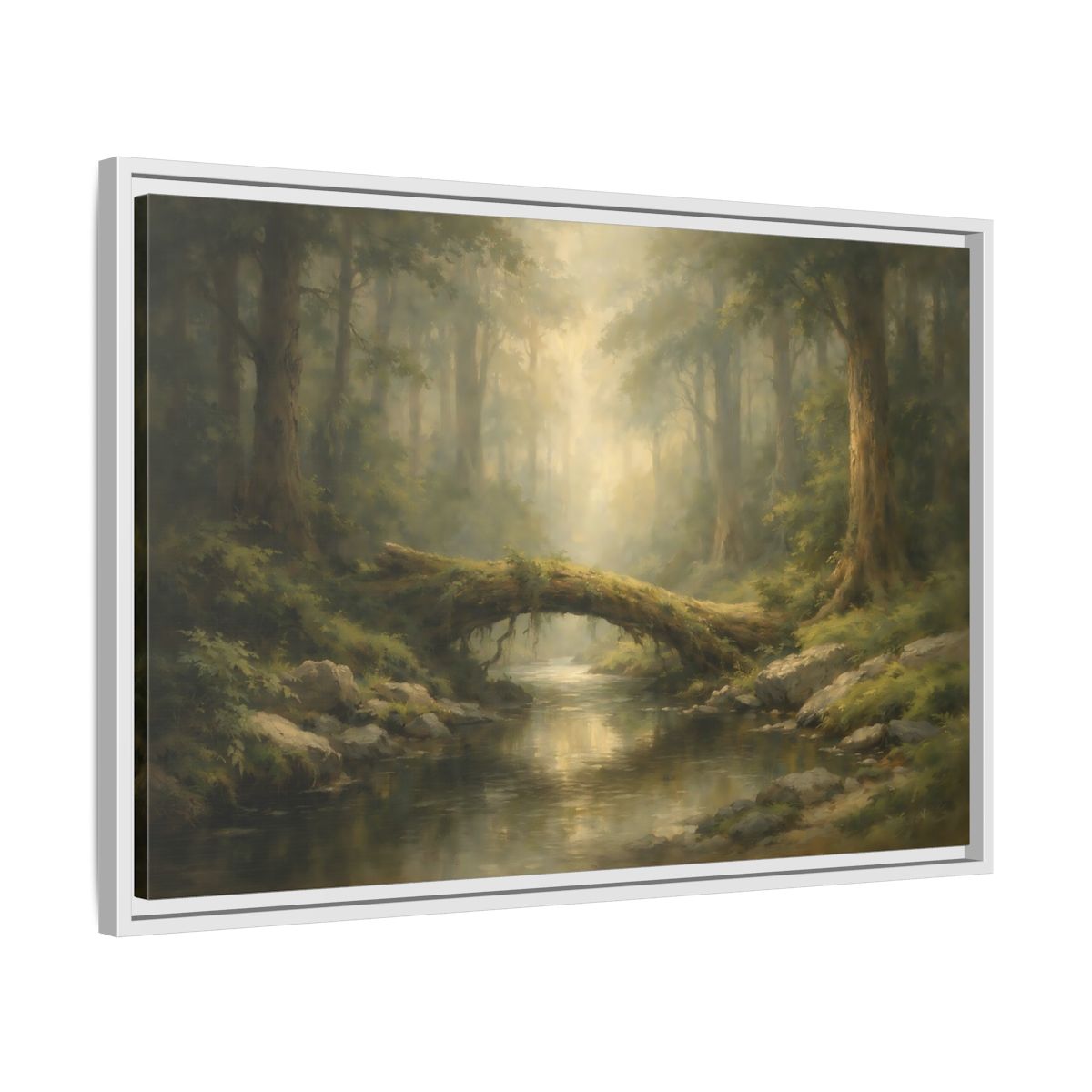 Side Mockup 10. Nature Forest River Green Forest shown as stretched canvas wall art
