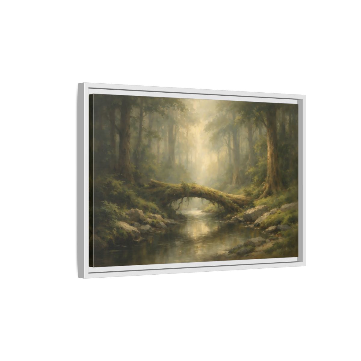 Side Mockup 1. Nature Forest River Green Forest shown as stretched canvas wall art