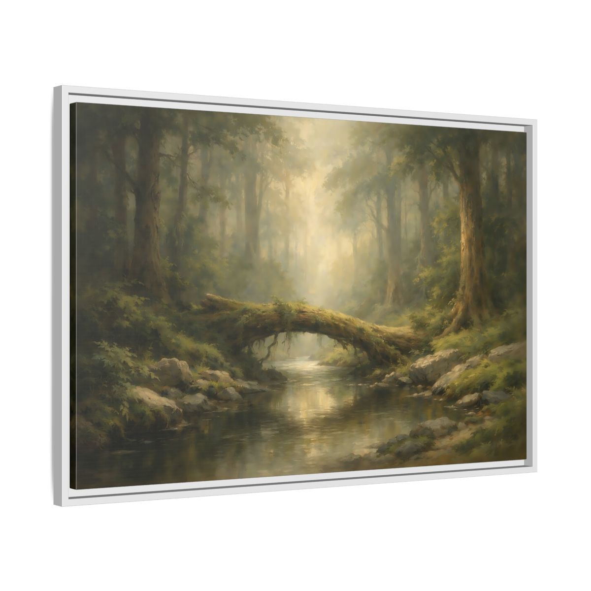 Side Mockup 8. Nature Forest River Green Forest shown as stretched canvas wall art