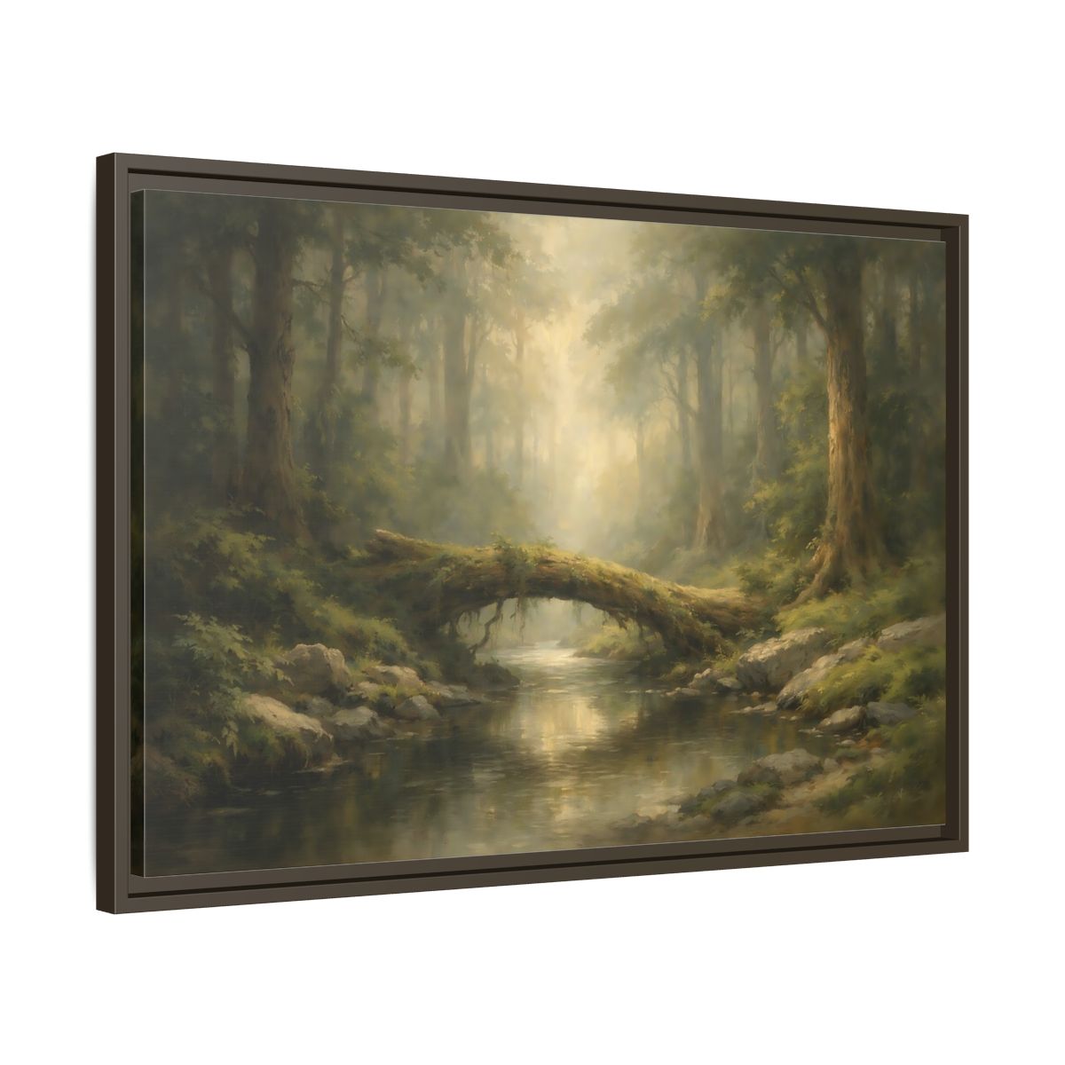 Side Mockup 11. Nature Forest River Green Forest shown as stretched canvas wall art