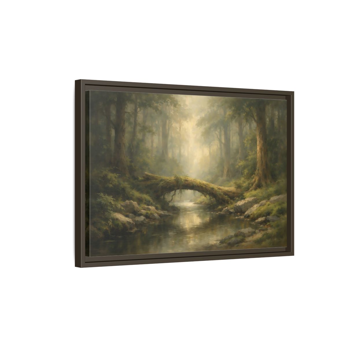 Side Mockup 2. Nature Forest River Green Forest shown as stretched canvas wall art