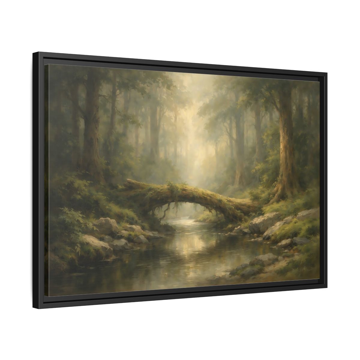 Side Mockup 14. Nature Forest River Green Forest shown as stretched canvas wall art