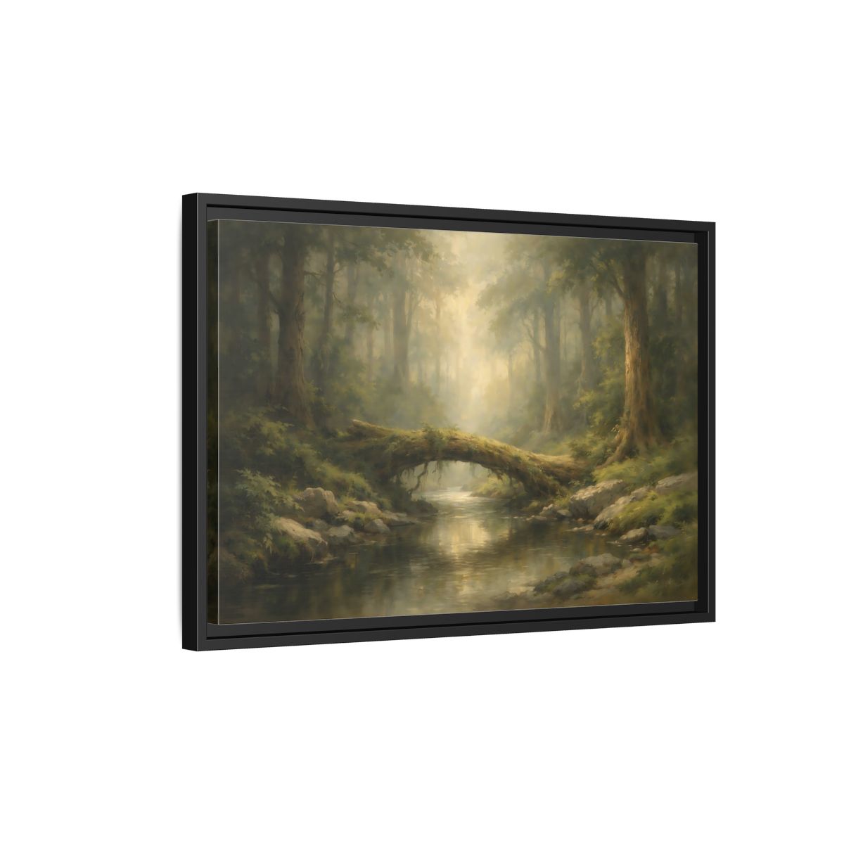 Side Mockup 3. Nature Forest River Green Forest shown as stretched canvas wall art