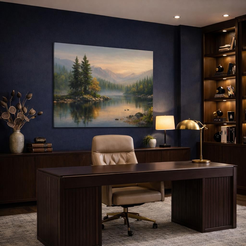Nature Forest Serene shown as canvas wall art in a refined dining room