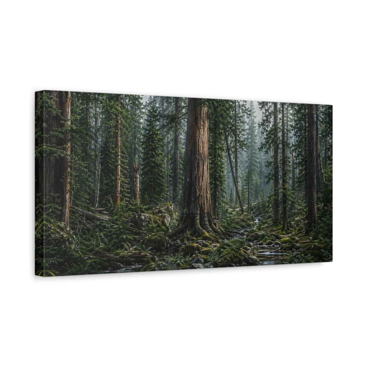 Side Mockup 3. Nature Forest Stream Green Forest Stream shown as stretched canvas wall art