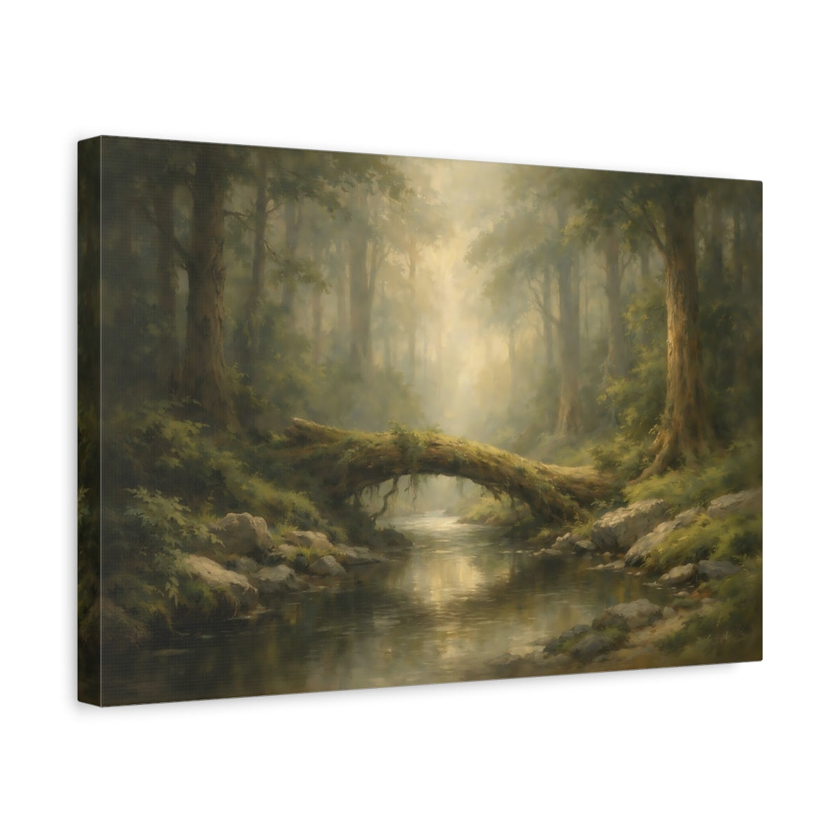 Side Mockup 4. Nature Forest Stream Green Forest shown as stretched canvas wall art