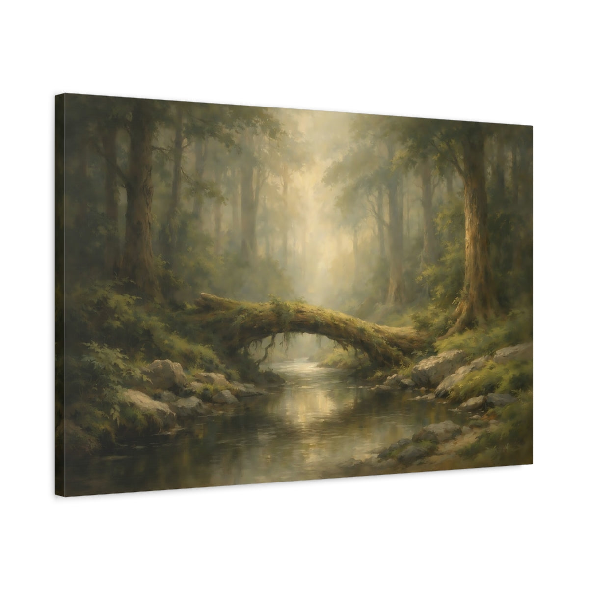 Side Mockup 2. Nature Forest Stream Green Forest shown as stretched canvas wall art