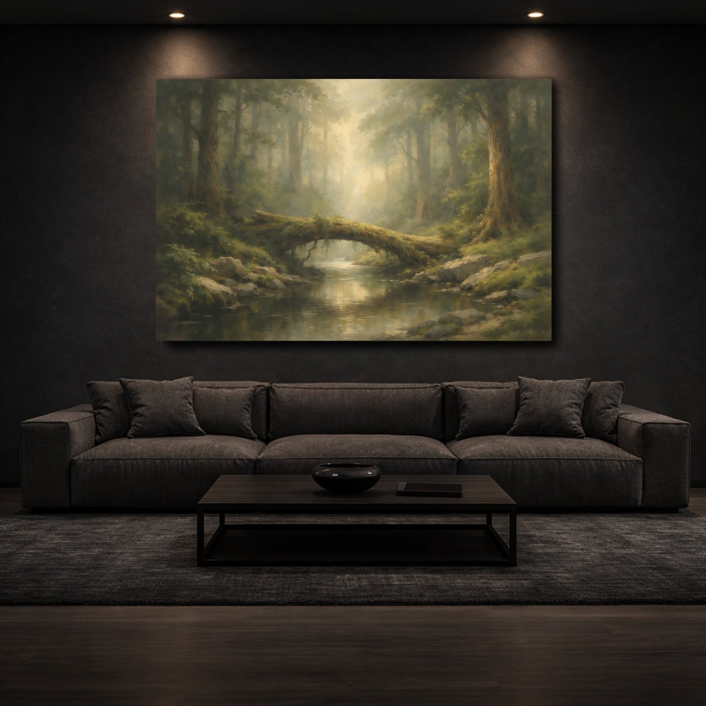 Mockup 2. Nature Forest Stream Green Forest shown as stretched canvas wall art