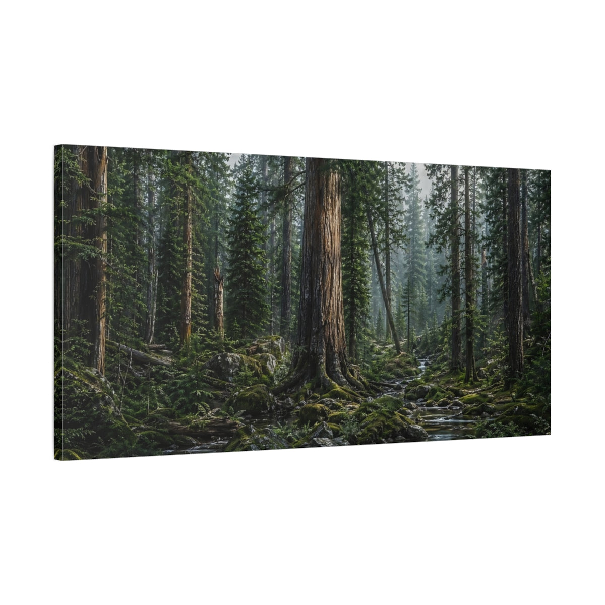 Main Mockup. Nature Forest Stream Green Forest Stream shown as stretched canvas wall art