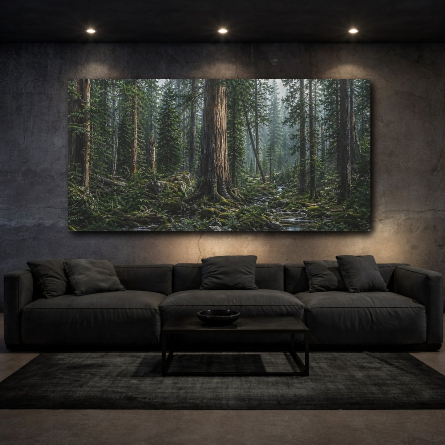 Mockup 2. Nature Forest Stream Green Forest Stream shown as stretched canvas wall art