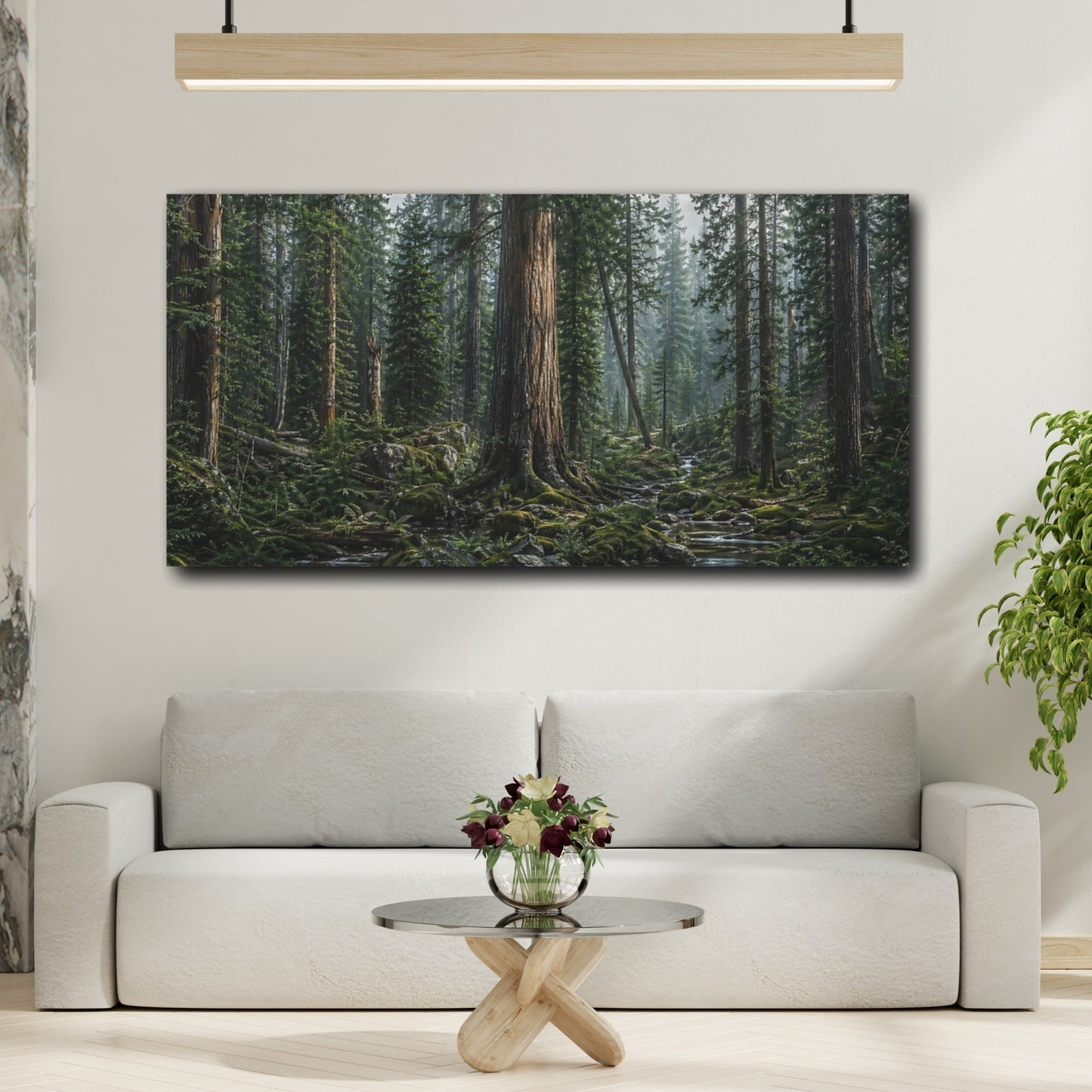 Mockup 3. Nature Forest Stream Green Forest Stream shown as stretched canvas wall art